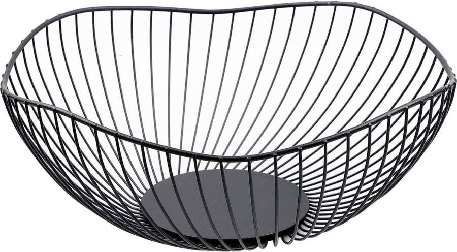 Fruitmand met golfvormig ontwerp Zwarte metalen fruitschaal Fruitopbergmand Vintage fruitschaal Multifunctionele ijzeren fruitmand Decoratieve draadmand (26 x 26 x 10 cm)