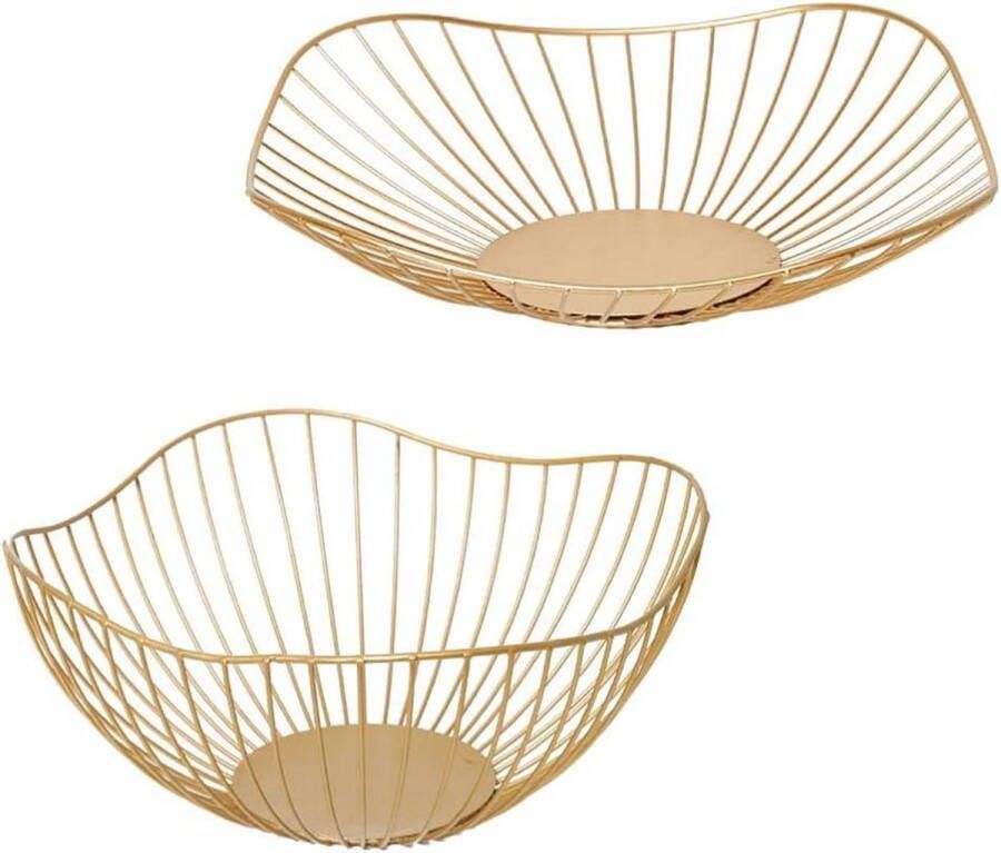 Fruitmand metaal fruitschaal 2 stuks ijzer kunstmand gouden fruitmand groentemand organizer voor fruit groenten snacks dessert keuken feest friut basket