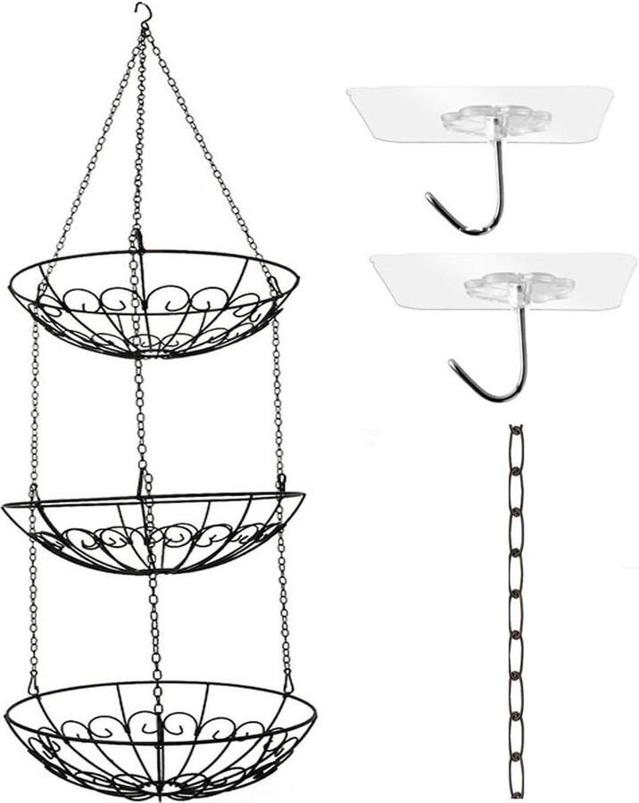 Fruitmand op 3 niveaus met gratis haken Hangende Porte-fruit voor fruit groenten traktaties