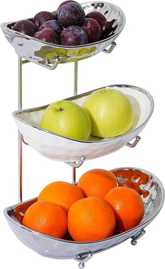 Fruitrek met 3 etages keramiek fruitschaal voor keuken modern metalen frame fruitschalen op het werkblad