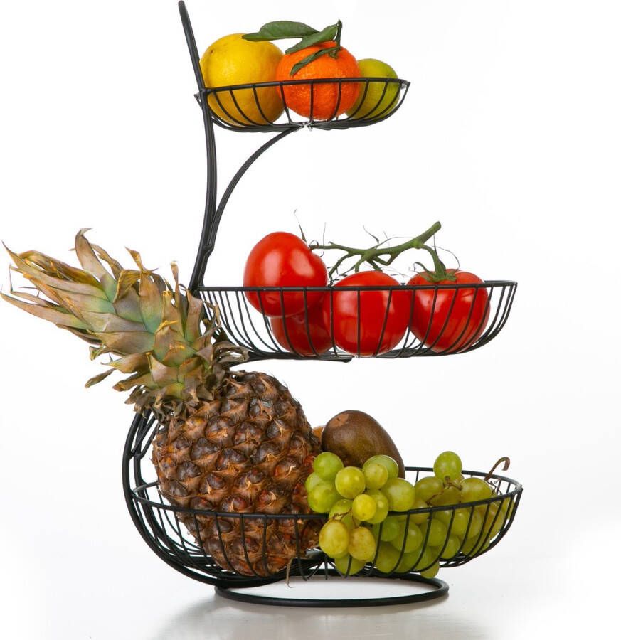 YNONA Fruitschaal 3 Laags Zwart Fruitmand Metaal Etagère Decoratie Schaal