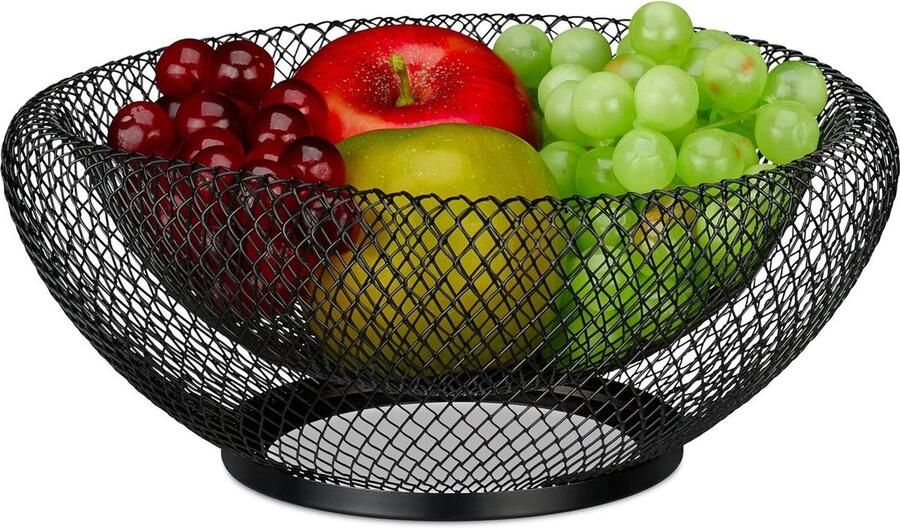 Moderne fruitschaal van dubbelwandig metaal 10 x 25 cm voor groente en fruit zwart Fruitschaal