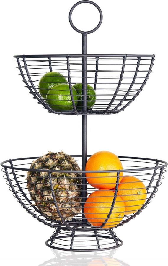 Fruitschaal met 2 niveaus Farmhouse Wire Basket van Fruitmand met twee niveaus voor de keuken om groenten brood en meer op te slaan Gelaagde fruitmand voor aanrecht of opknoping Metalen draadmanden