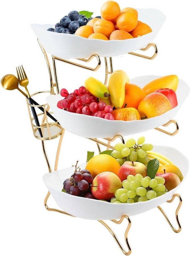 Fruitschaal met 3 planken kunststof ijzeren houder fruitmand snacks desserts cake moderne groentehouder