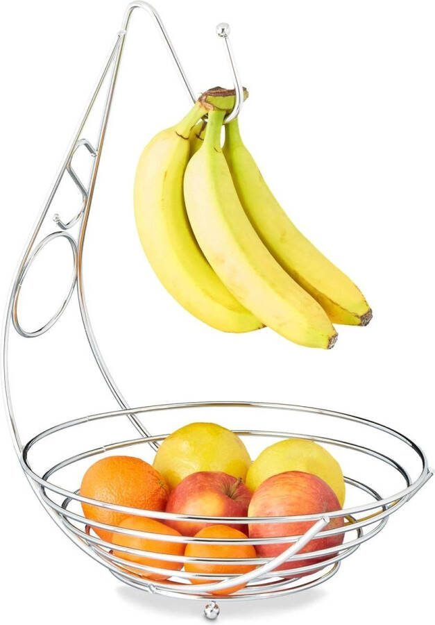 Fruitschaal met bananenhaak Staand chroom metaal Moderne fruitmand zilver Afmetingen: 42 x 295 x 32 cm
