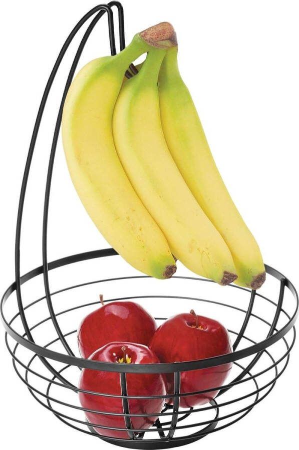 Fruitschaal met bananenhouder Ronde fruitmand van metaal matzwart iDesign Austin