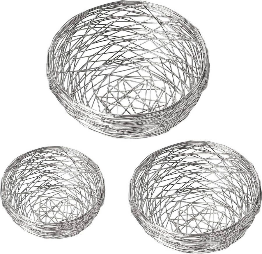 Fruitschaal set gebogen draadgaas zilver 3 maten Geometrische en stijlvolle mand organizer handgemaakt opslag