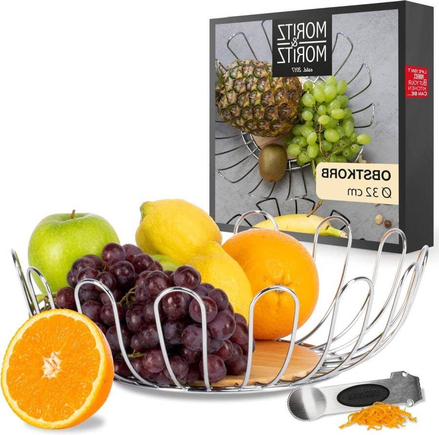 Fruitschaal zilver modern 32 cm fruitmand van metaal geschikt voor geschenken vruchten groenten en brood