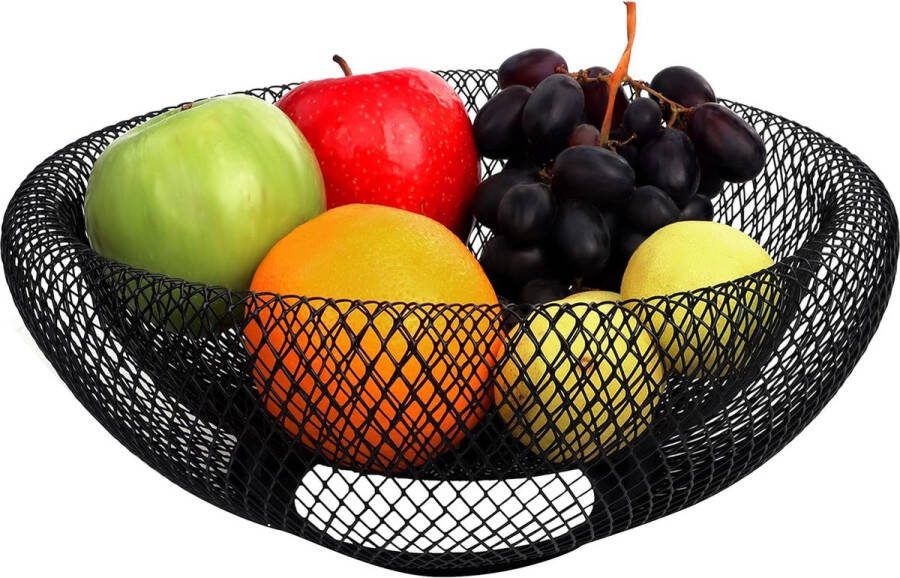 Fruitschaal zwart fruitmand metaal 24 cm schaal zwart metalen mand decoratieve schaal zwart fruitschaal modern fruitmand draadmand rond voor fruit groenten opslag keuken