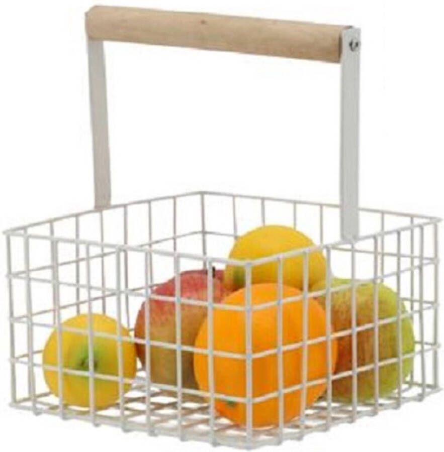 Merkloos Sans marque Fruitschaal fruitmand klein staaldraad wit 18 x 18 x 21 cm Keuken mandjes voor groente en fruit