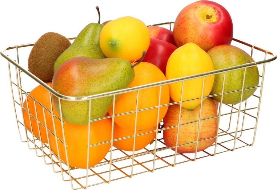 Merkloos Fruitschaal fruitmand industrieel metaal goud 28 x 22 x 13 cm Fruitschalen