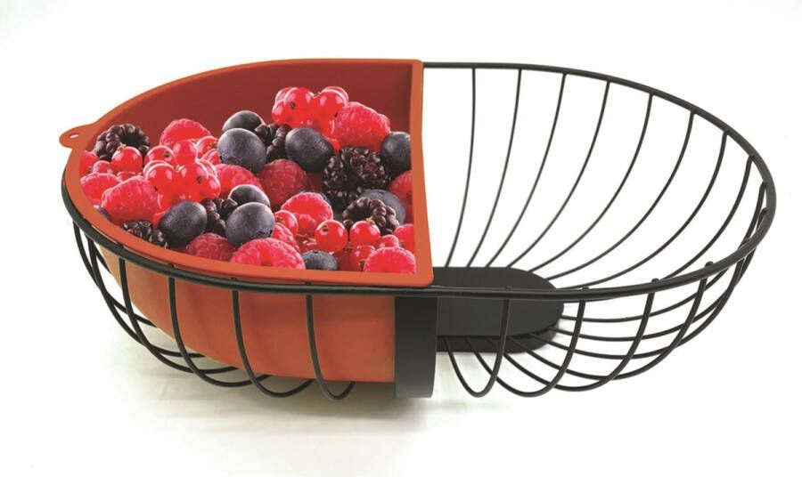 Secret de Gourmet Fruitschaal fruitmand metaal met inzetbakje zwart rood 30 x 20 cm Fruitschalen fruitmanden Draadmand van metaal