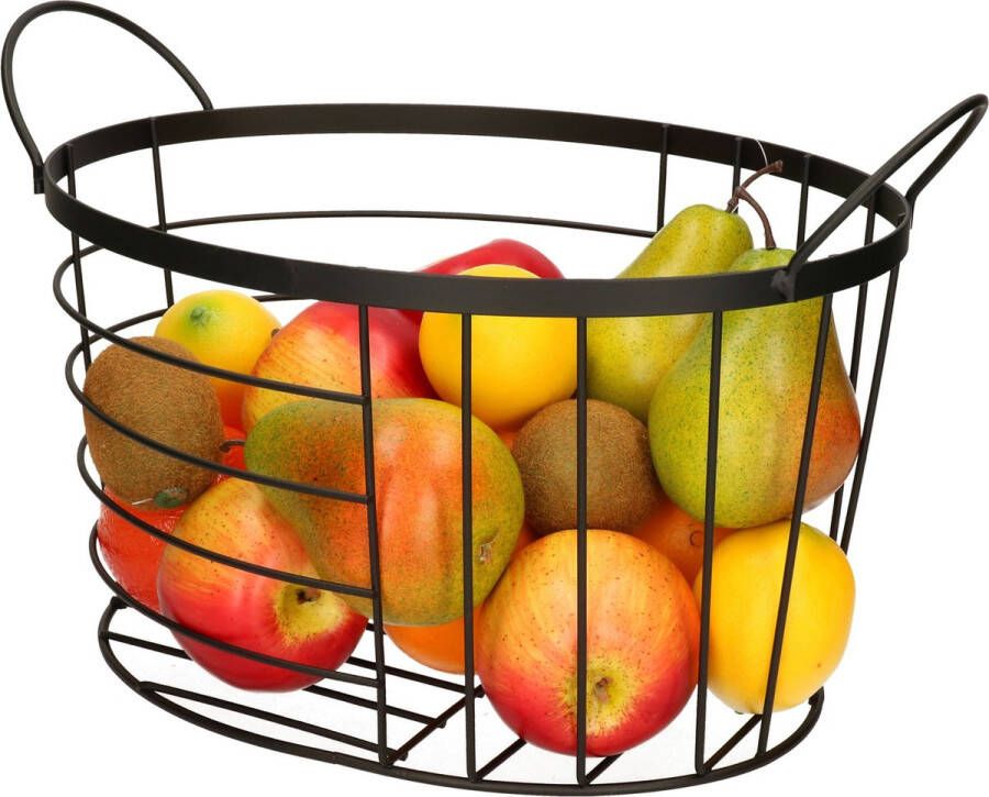 Trendo Fruitschaal fruitmand ovaal zwart metaal 35 x 23 5 x 23 cm Industriele fruitmanden