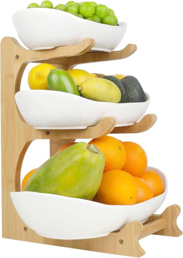 Fruittaartstandaard 3 niveaus (PLUS-serie) Grote fruitschaal Keramische fruitmand 3 niveaus
