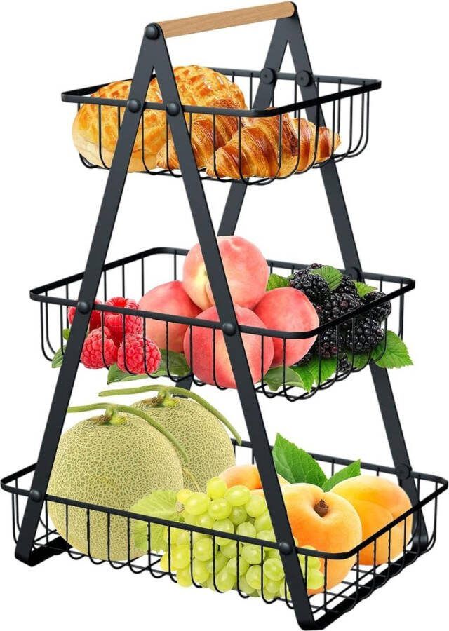Fruittaartstandaard Fruitmand met 3 lagen Metalen fruitmand Broodmand 3 niveaus Fruittaartstandaard Fruitschaal Taartstandaard Groentemandopslag voor keuken Fruitgroente Snacksopslag