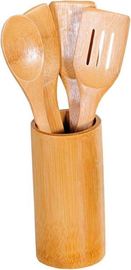 Kesper FSC Bamboe 5-delige Houten Keukenset Houten Keukengerei inclusief Ronde Houder Spatel Pollepel etc. (5 Delig)