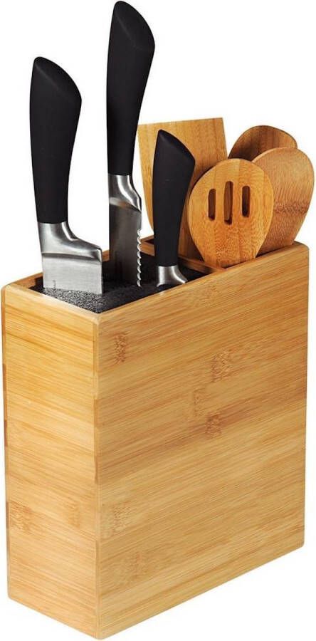 FSC Bamboe houten Messenblok zonder messen Messenhouder met vak keukengerei houder Messenblok Universeel 20.5x7.5x23 Cm
