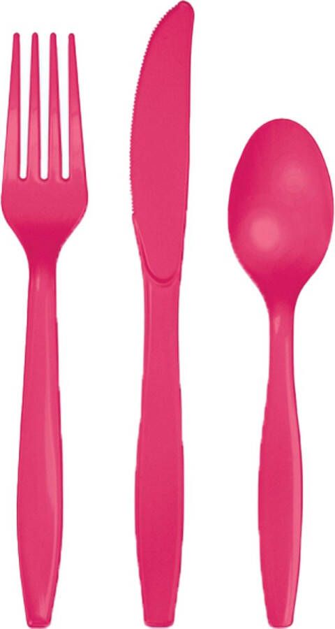 Merkloos Sans marque Fuchsia roze plastic bestek setje 120-delig messen vorken lepels herbruikbaar Verjaardag feest of BBQ