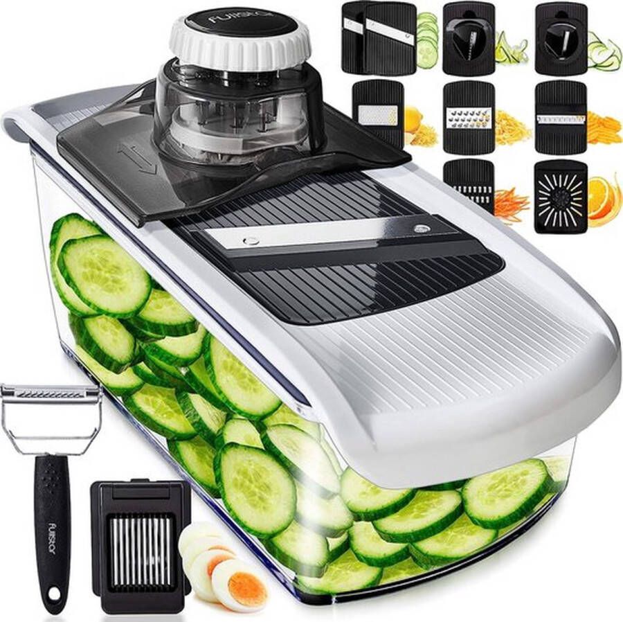 Fullstar 11-in-1 multifunctionele mandoline-groentesnijder Keukensnijder Groentesnijder Komkommersnijder Groenterasp Spiralizer Lintensnijder Sapcentrifuge Eisnijder Zester Julienneblad