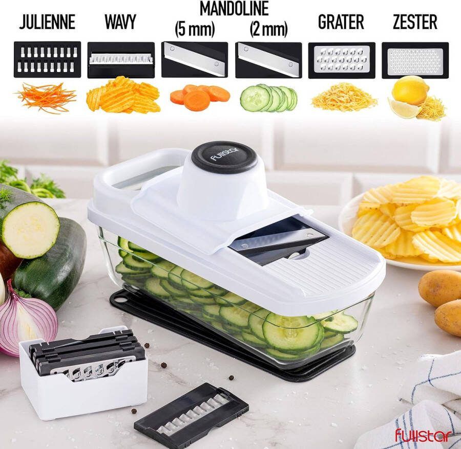 Fullstar Mandoline Snijmachine Plantaardige Snijmachine en Plantaardige Rasp Aardappelsnijmachine Voedselsnijder Veggie Snijmachines Mandoline Snijmachine Rasp Slicer Fruit Snijmachines voor Fruit