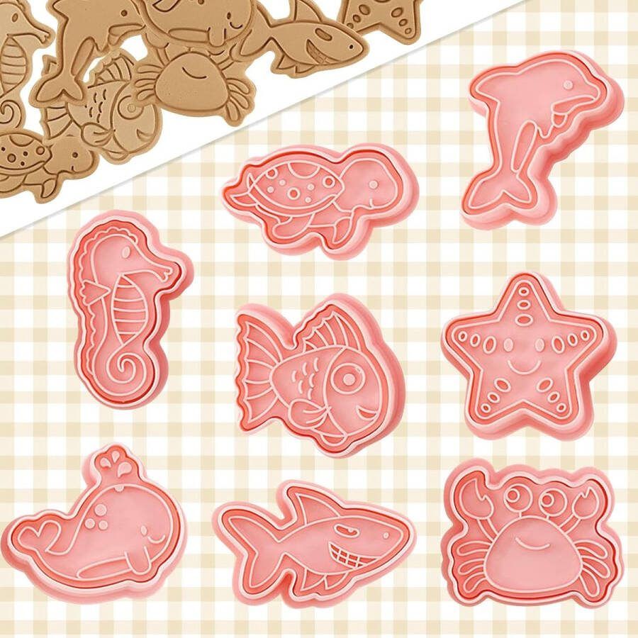 Fun Biscuit Cutter 8 stks Plastic Cookie Cutter Stempel Set 3D Cookie Cutters Vormen Biscuit Cutters voor Bakken Cartoon Biscuit Cutter Stampers Emboss DIY Fondant Gebak Cake Decoratie