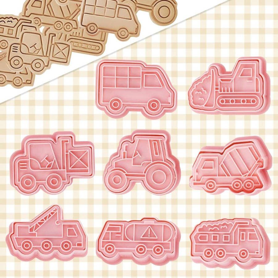 Fun Biscuit Mallen 8 stks Plastic Cookie Cutter Stempel Set Cookie Cutters voor Kinderen 3D Cookie Cutters Vormen Biscuit Cutters voor Bakken Biscuit Cutter Stampers Emboss