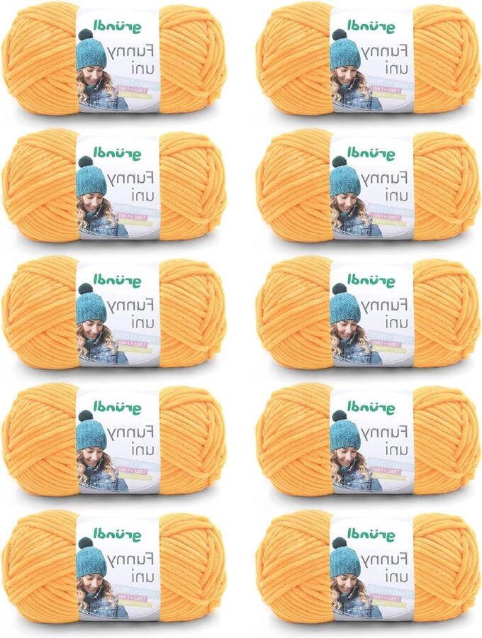 Funny uni breien haakgaren fluweelachtig chenillegaren geel 10x100g 120m naalddikte 5-6