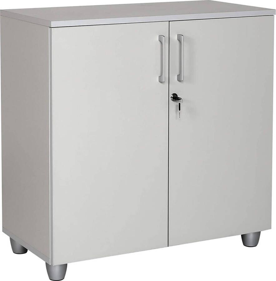 Furni24 Bureaubureauset Tetra 180 cm grijs zilver RAL 9006 bestaande uit: bureau rolcontainer met 3 laden archiefkast grijs zilver met 2 deuren en 1 plank