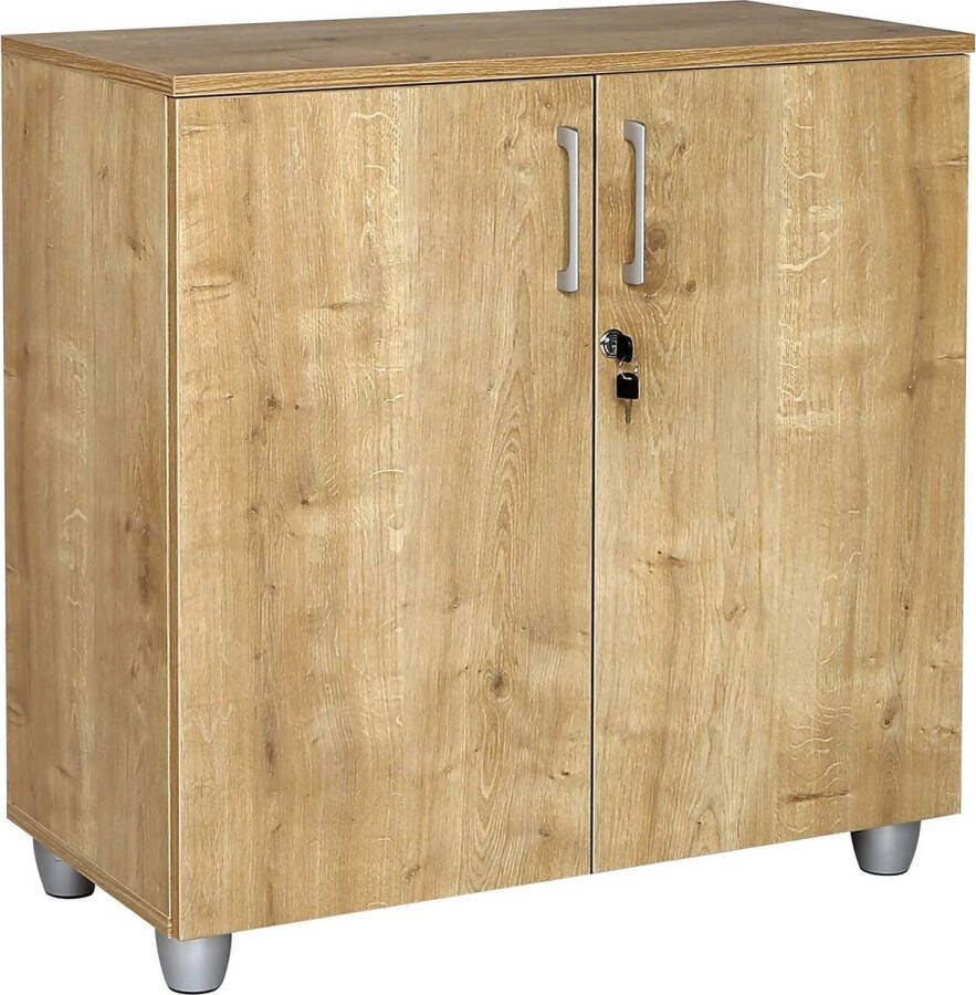 Furni24 Bureauset Tetra 160 cm eiken zilver RAL 9006 bestaande uit: bureau rolcontainer met 3 laden archiefkast saffier eiken decor met 2 deuren en 1 plank