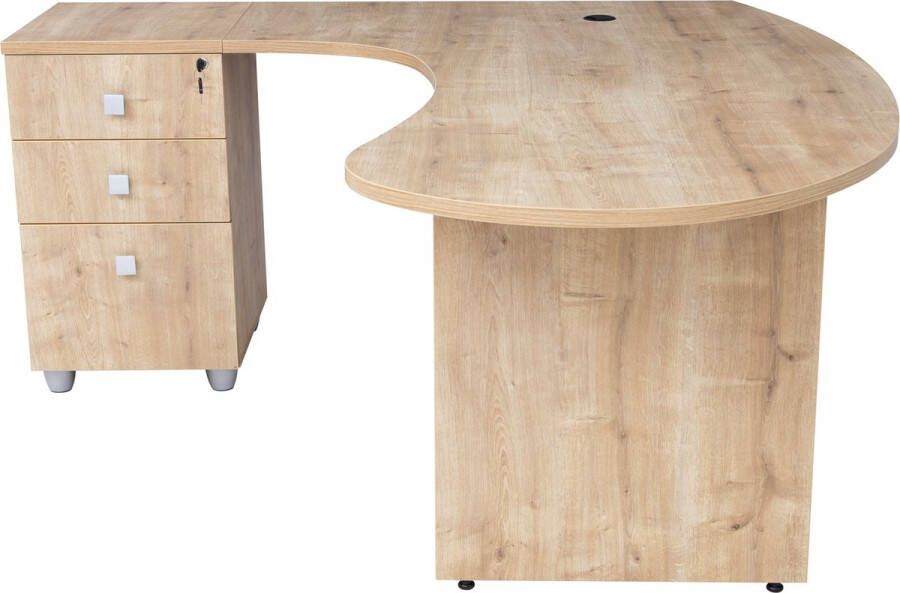 Furni24 Hoekbureau Gela houten onderstel decor saffier eiken 180x120 x74 cm inclusief zijbak schuin naar links