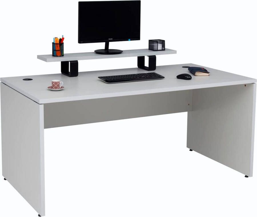 Furni24 Nuvi bureau 180 cm x 80 cm x 75 cm grijs decor inclusief monitorstandaard