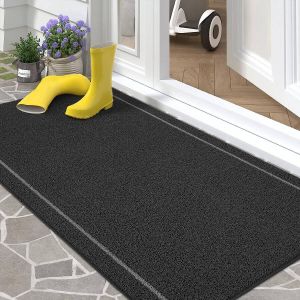 Fußmatte außen und innen 43.5x75cm Fußmatte Outdoor Wetterfest Fussmatte aussen rutschfest Waschbar Türmatte Schmutzfangmatte für Haustür Balkon Garten (Schwarz)