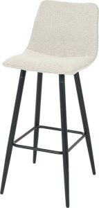 DS4U Gaby Barkruk Bouclé Beige 65 cm Zithoogte Stijlvolle en Trendy Barstoel Fijne Bouclé Stof Comfortabele Zitting Stevige Zwarte Metalen Poten Handige Voetensteun Makkelijk in Onderhoud