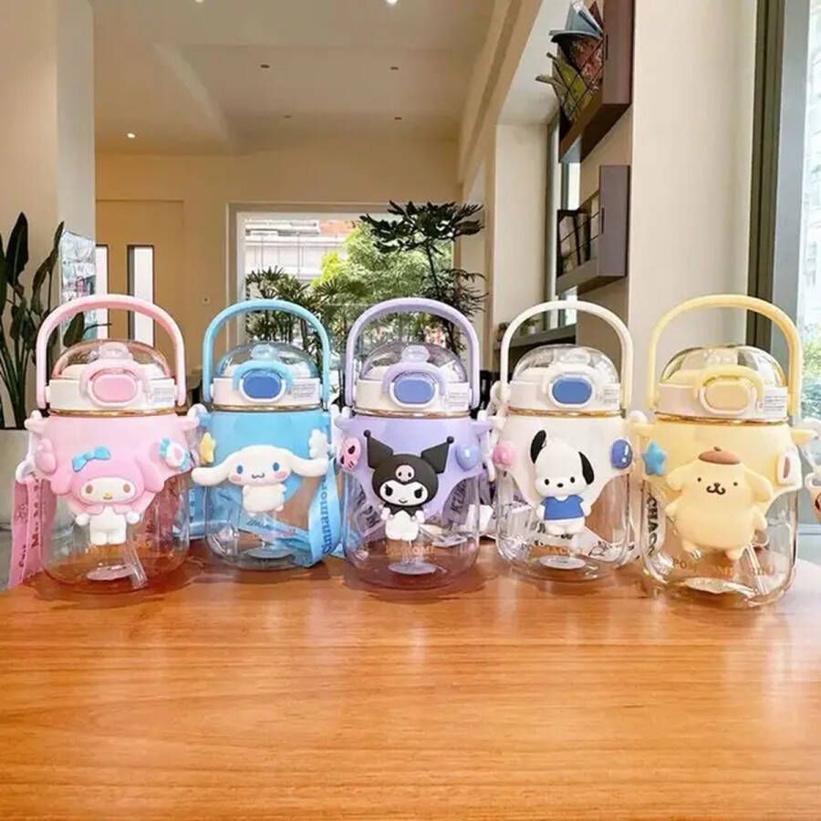 Gadgets&toys waterfles 820ml Sanrio met geïntegreerd rietje drinkfles voor kinderen Sanrio kawaii schoolbeker