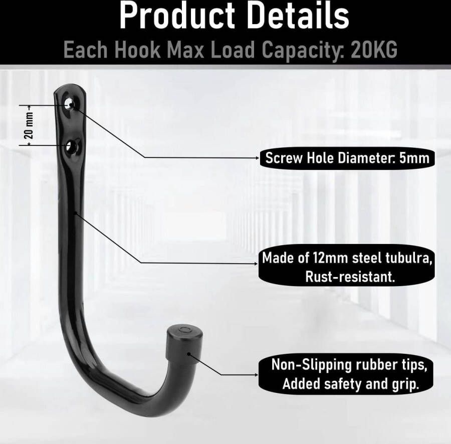 Garage opslag haken Heavy Duty Organizer Utility Hook Wall Mount System Hangers voor touwen laarzen schoppen tuingereedschap bulkartikelen (zwart 14 cm x 10 6 cm)