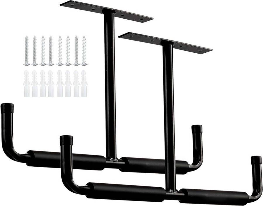 Garage Storage Haken Rack Heavy Duty Utility Haken Ladder Hanger voor Opknoping Slang Pijp Hout 2 Pack Zwart rotating ceiling hook