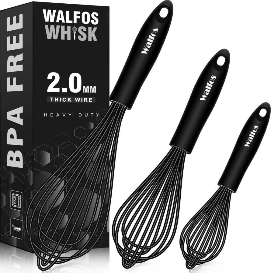 Garde set garde 3 stuks siliconen 21 cm 23 cm 28 cm roestvrijstalen siliconen draden voor mengen eieren kloppen opschuimen en roeren zwart