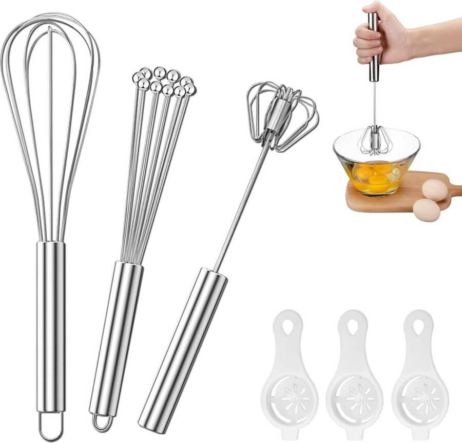 Garde set van 3 roestvrij staal halfautomatische garde met 3 eigeelscheiders kleine mini-garde om te kloppen mengen keuken garde set voor koken bakken