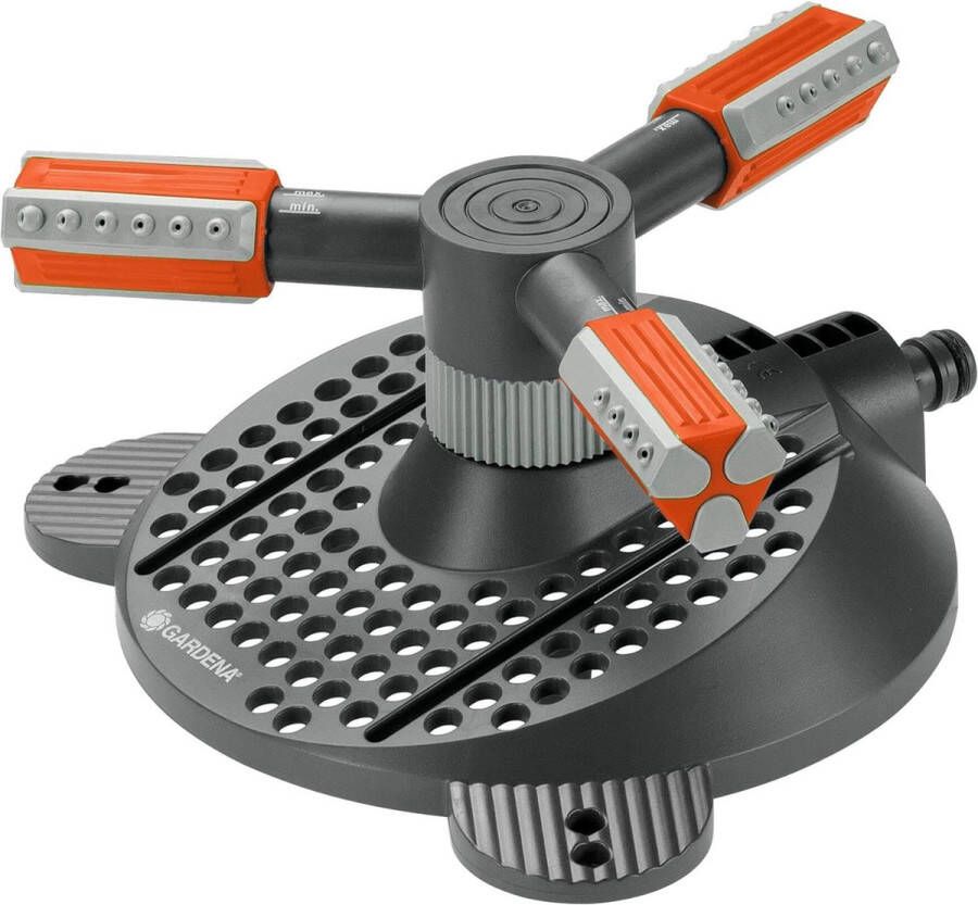 GARDENA Comfort Cirkelsproeier Mambo: Gazonsproeier voor evenredige besproeiing door draaibare precisiespuitmonden voor oppervlakken tot 310 m² met geïntegreerd vuilfilter max. bereik 20 m (2062-20) [Energieklasse A+++]
