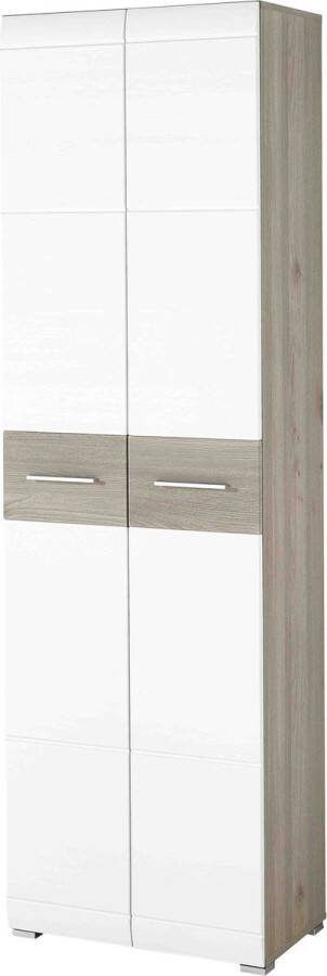 Garderobekast Daisy Eiken Wit MDF Breedte 59 cm Hoogte 197 cm Diepte 37 cm Met hanggedeelte Met planken Met openslaande deuren