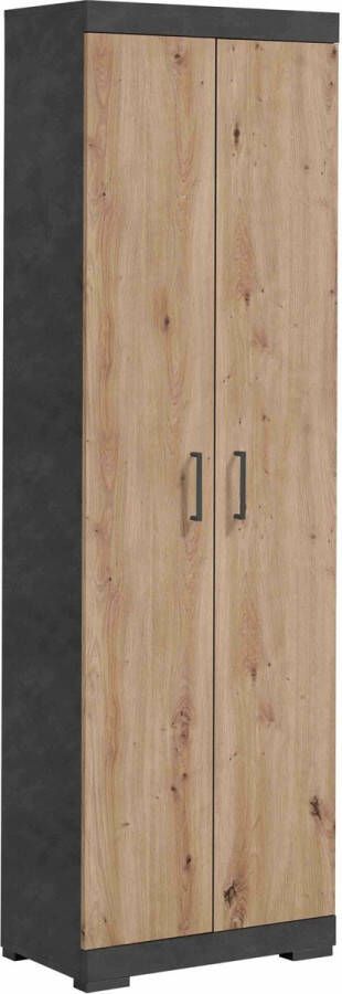 Garderobekast Hermes Artisan Eiken Matera Breedte 60 cm Hoogte 195 cm Diepte 34.9 cm Met planken Met openslaande deuren