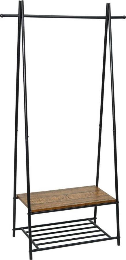 Garderobestandaard kledingrek garderobe met schoenenrek metalen frame in de hal woonkamer en veranda retro industrieel wasrek 64 cm x 41 cm x 162 cm retrobruin-zwart