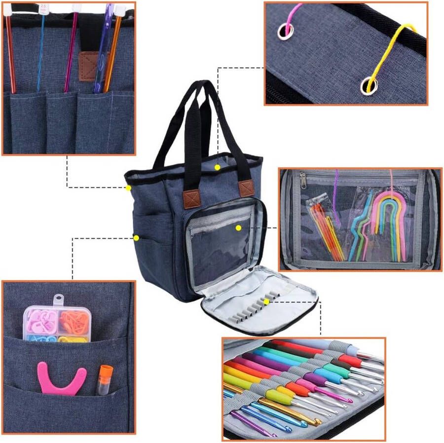 Garen Tas Breien Organizer Tote Bag Draagbare Opbergtas voor Garens Draagprojecten Breinaalden haak haken Handleidingen en andere accessoires Blauw