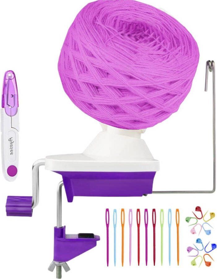 Garen Winder Bal Winder voor Garen Breien Set Handmatige Bal Winder Tafelblad Klem 4 Oz Capaciteit Garen Opslag 20 stuks Breinaald Set 1 stks Schaar Paars