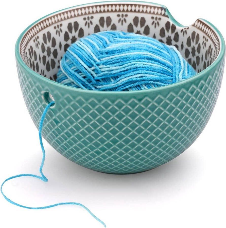 Garenkom voor garenopslag keramische kom voor breigaren en haaknaald accessoires (blauw) Yarn bowl