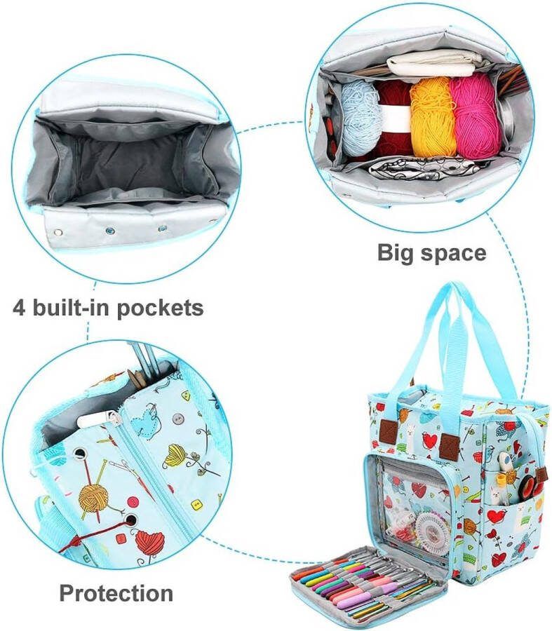 Garentas breien organizer draagtas draagbare opbergtas voor garen draagprojecten breinaalden haaknaalden handleidingen en andere accessoires Schattig Blauw Modern design