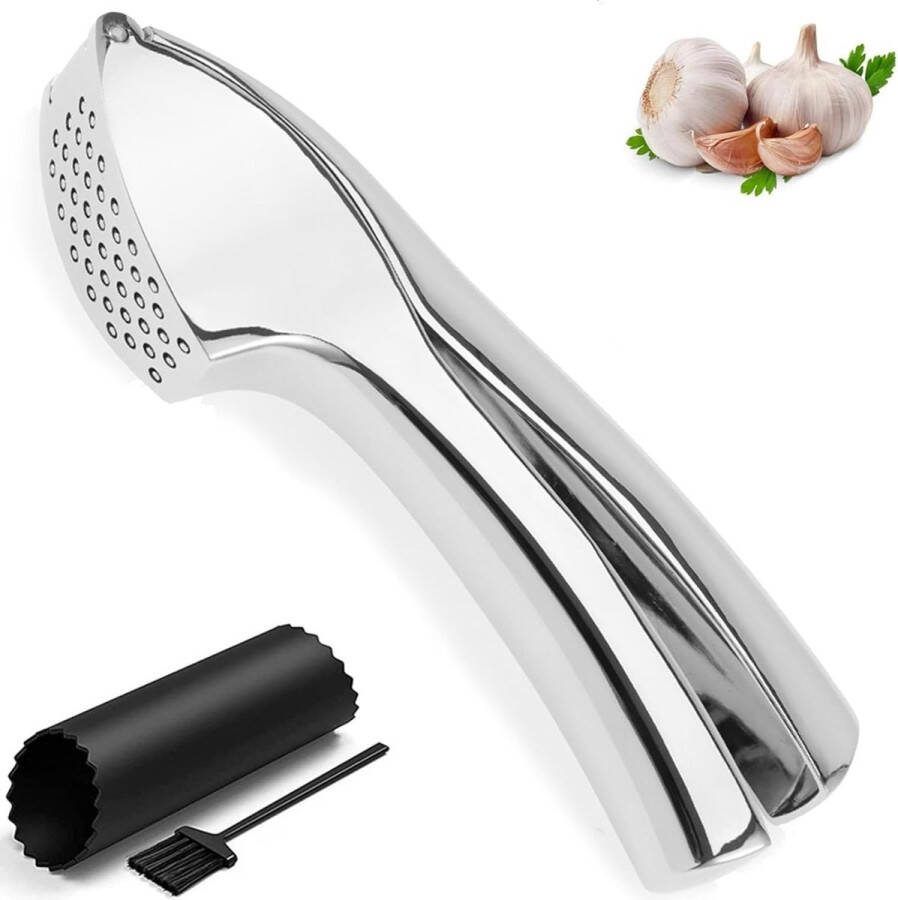 Garlic Press knoflookpers roestvrij staal vaatwasmachinebestendig knoflookversnipperset met silicagel knoflookschiller en reinigingsborstel keukengadgets