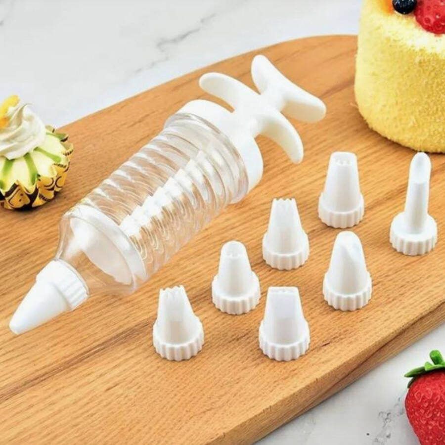 Garneerspuit met 8 spuitmondjes Handige garneerspuit Slagroomspuit Garneerspuit herbruikbaar Tiktok Trend Tiktok Viral Pastry Piping Gun and 8 nozzles Spuitmondjes set Alternatief voor Spuitzak