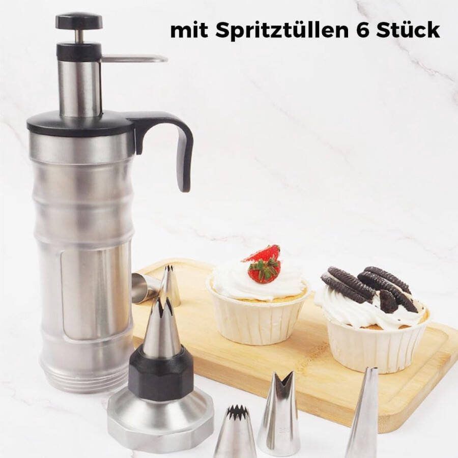 Garneerspuit roestvrij staal taartspuit garneerspuit professioneel roestvrij staal voor het versieren van taarten met 6 spuitmonden met transparante container voor cupcakes gebak