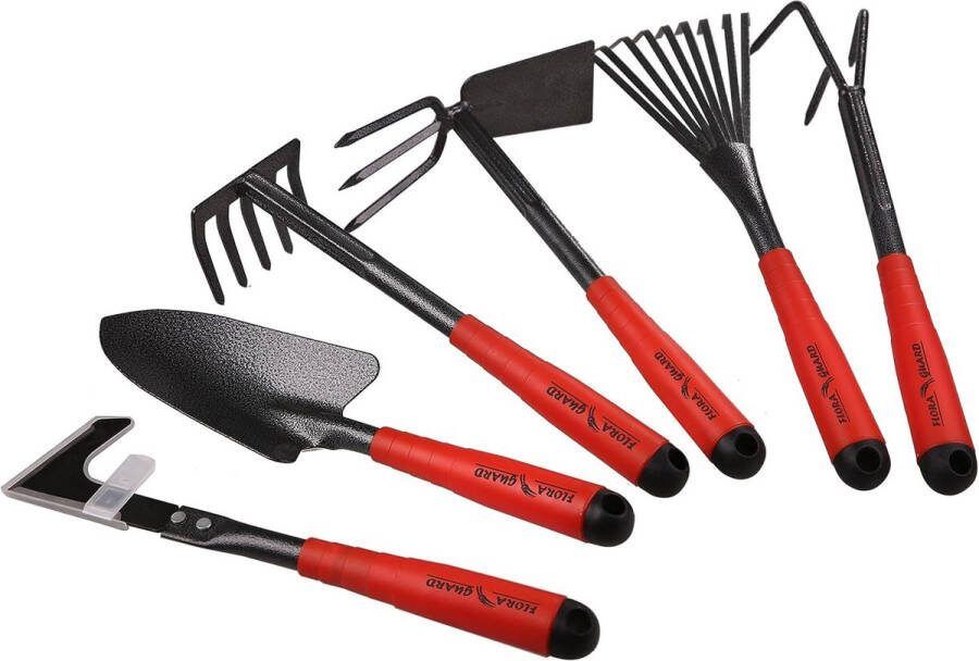 Gartengereedschap 6-delige tuin gereedschap set inclusief onkruidverwijderaar tuinschepje handhark handhak struikhark cultivator tuin handgereedschap met koppen van koolstofstaal